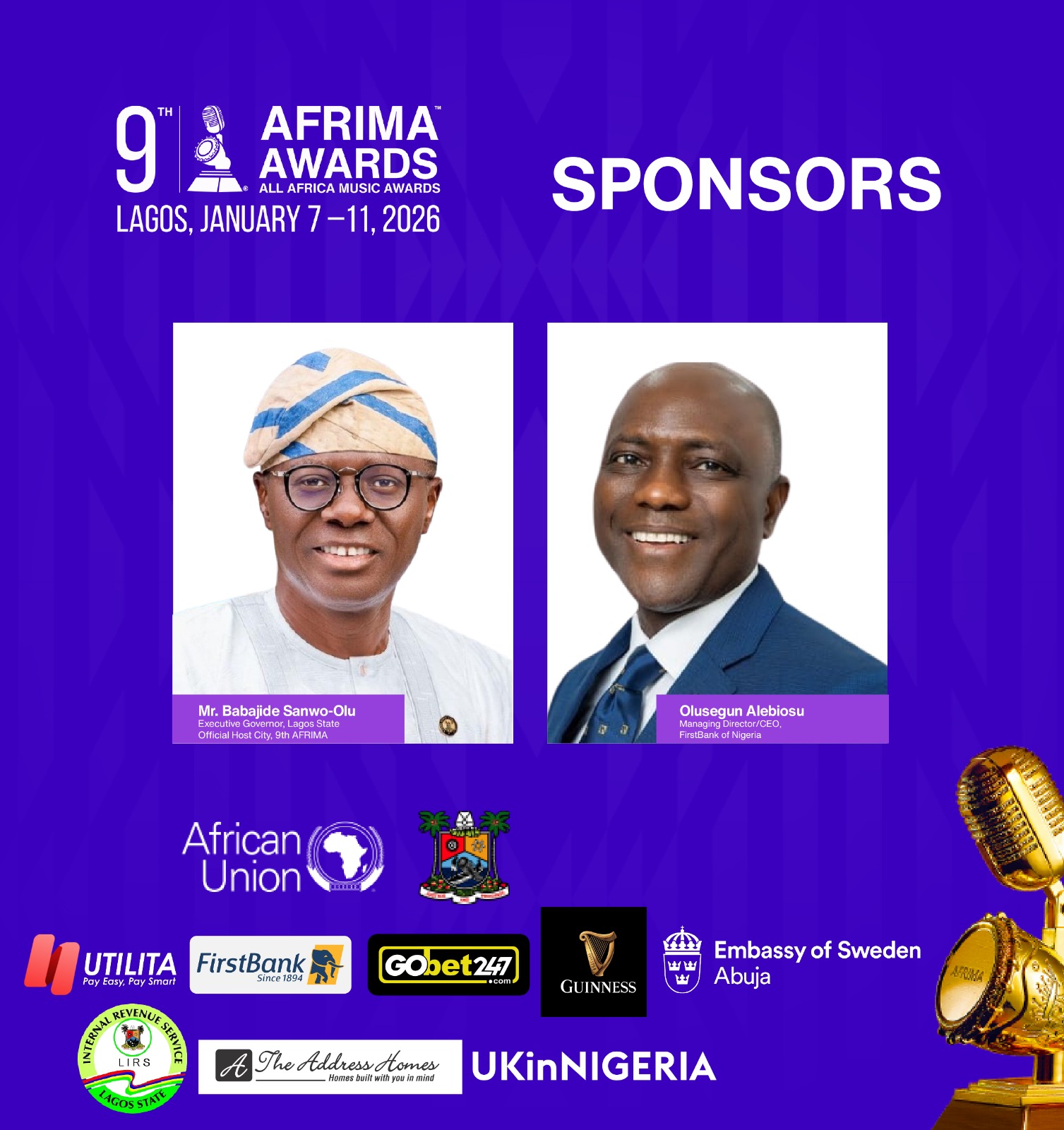 Lagos, FirstBank, Guinness, The Address Homes, Swedish Government, Gobet247, Utilita, others Lead 9th AFRIMA Sponsorship Line-Up
