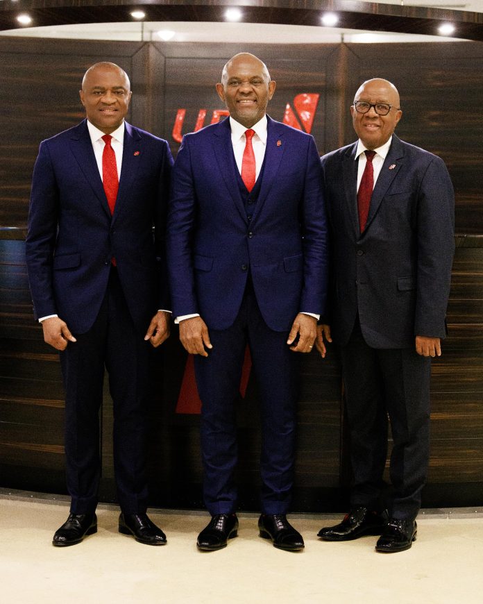 Group Managing Director-CEO, Mr. Oliver Alawuba; Outgoing Group Chairman, Tony O. Elumelu; Incoming Group Chairman, Mr. Emmanuel Nnorom.jpg