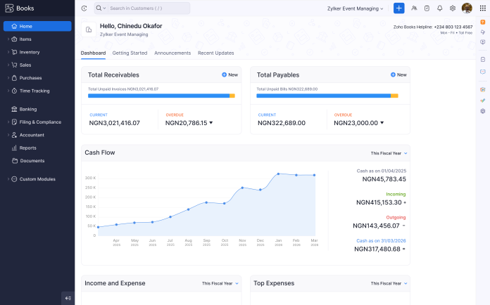 Zoho Books - Dashboard - Nigeria Edition